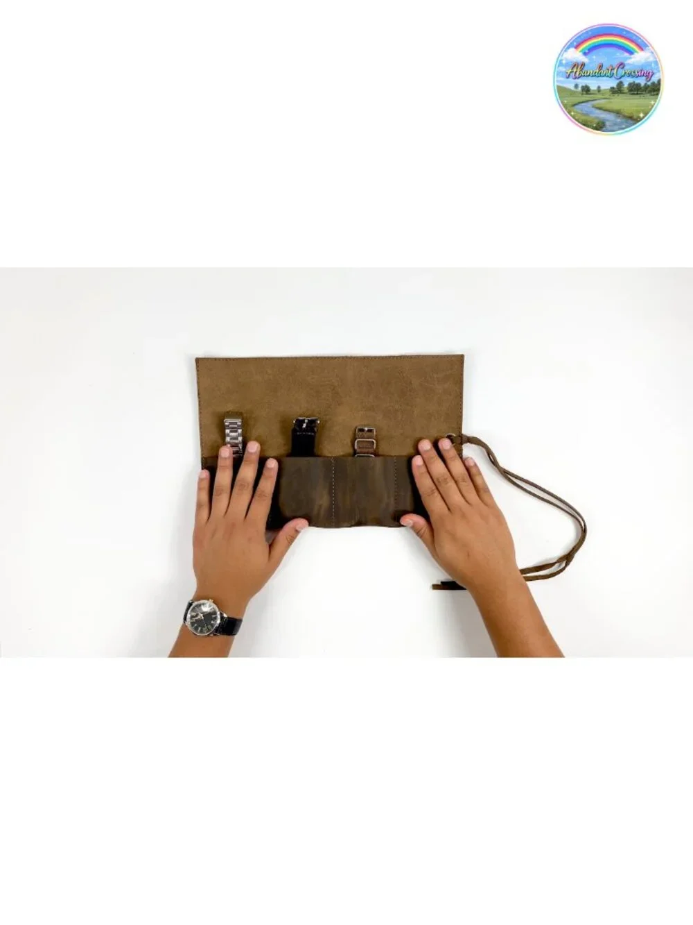 Handmade Full Grain Leather 4-slot Watch Roll Organizer Case